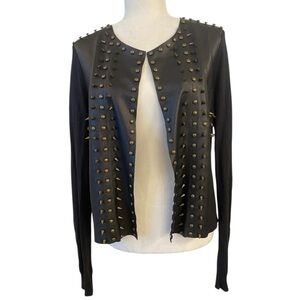 Animale Womens Faux Leather Spiked Black Cardigan